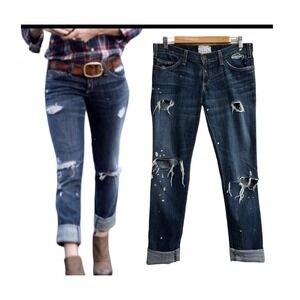 Current Elliott Loved Destroy Jeans Womens Sz 27 Distressed Paint Splatter Denim